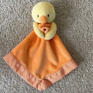 Prestige Baby Yellow Duck Orange Gingham Plush Minky Blanket Lovey Clutch Puppet